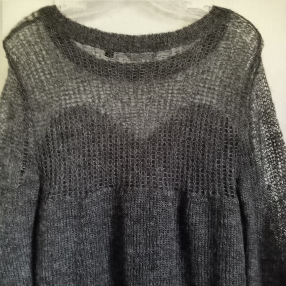 GUESS Gray Asymmetrical Sweater Small Slouchy Long Sleeve Loose Knit Faux Mohair - Picture 2 of 8
